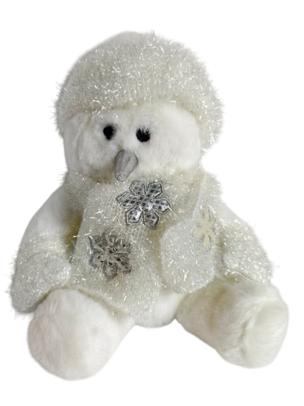 Dan Dee White Snowman Plush 15" Silver Hat Scarf Snowflake Winter Holiday Gift - Picture 2 of 8